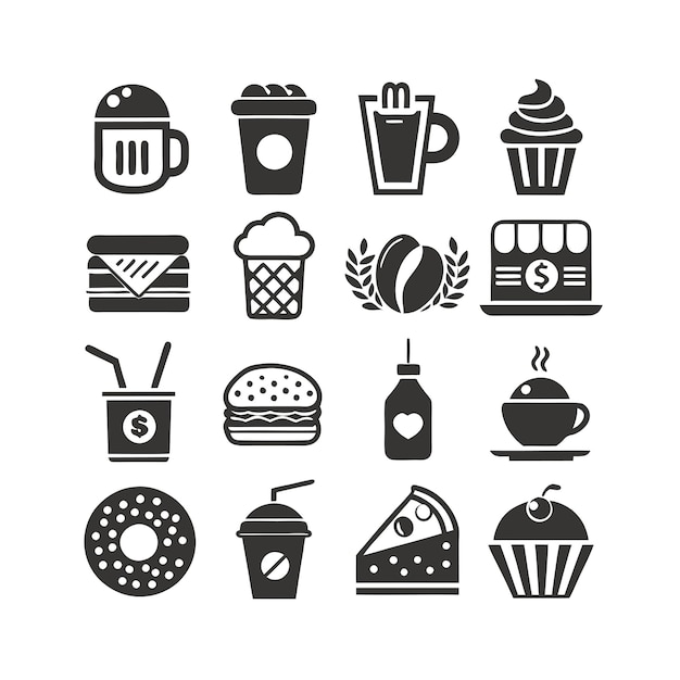 Vector de colección de iconos de alimentos y bebidas para documentos de interfaz de usuario, sitios web y aplicaciones móviles