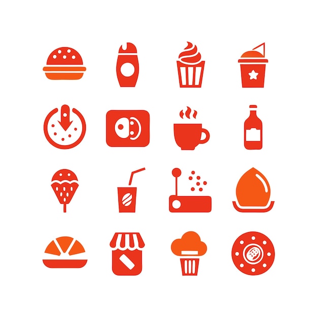 Vector de colección de iconos de alimentos y bebidas para documentos de interfaz de usuario, sitios web y aplicaciones móviles