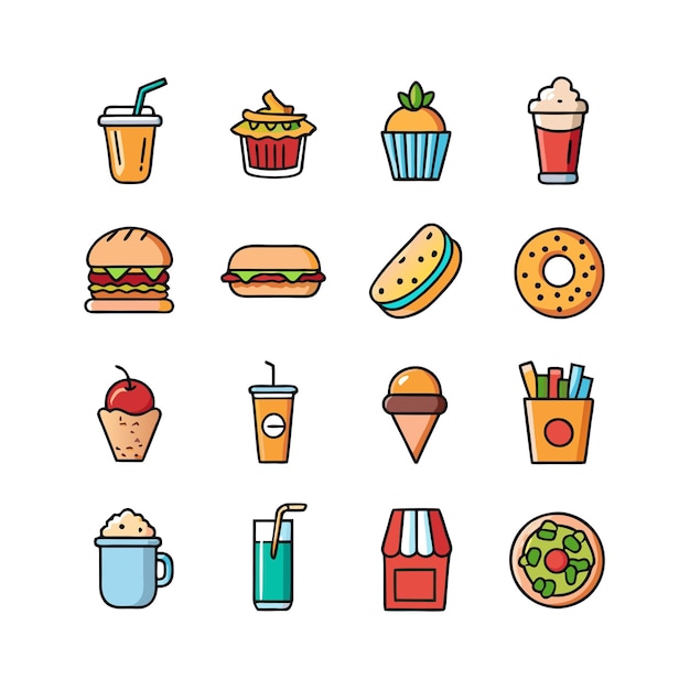 Vector de colección de iconos de alimentos y bebidas para documentos de interfaz de usuario, sitios web y aplicaciones móviles