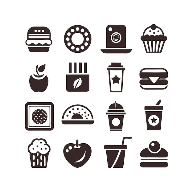 Vector de colección de iconos de alimentos y bebidas para documentos de interfaz de usuario, sitios web y aplicaciones móviles