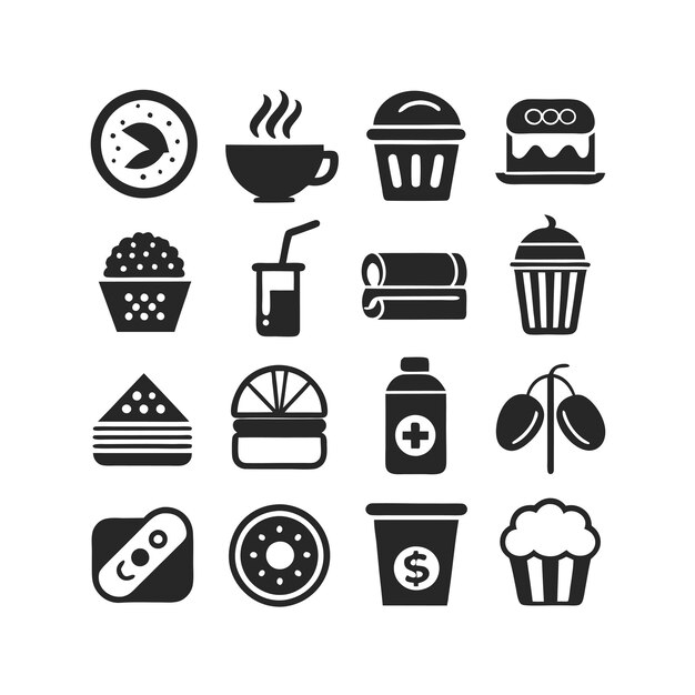 Vector de colección de iconos de alimentos y bebidas para documentos de interfaz de usuario, sitios web y aplicaciones móviles