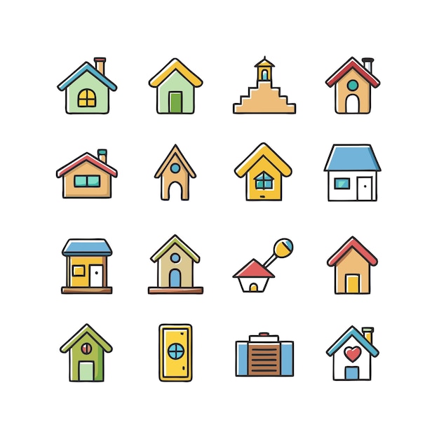 Vector de colección de iconos de bienes raíces y hogares para documentos de interfaz de usuario, sitios web y aplicaciones móviles