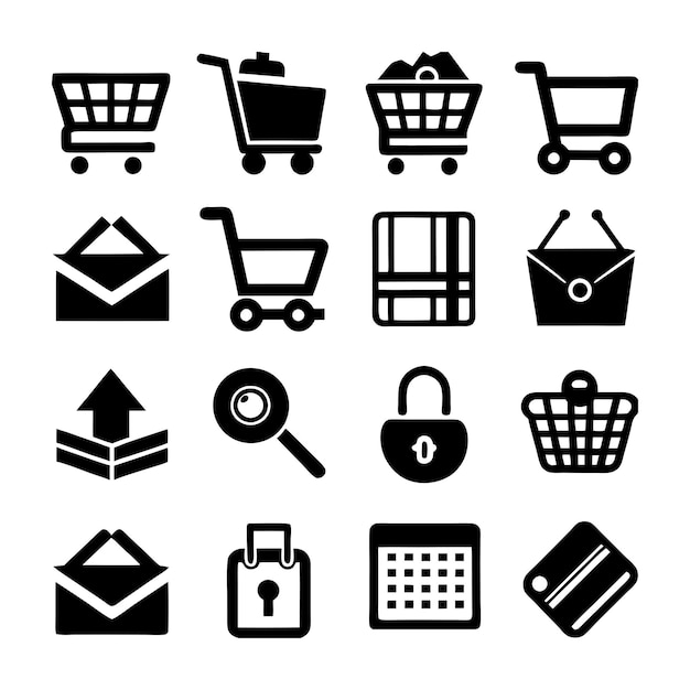 Vector de colección de iconos de comercio electrónico y compras para documentos de interfaz de usuario, sitios web y aplicaciones móviles