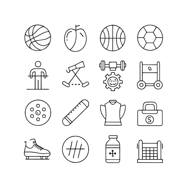 Vector de colección de iconos de deportes y fitness para documentos de interfaz de usuario, sitios web y aplicaciones móviles