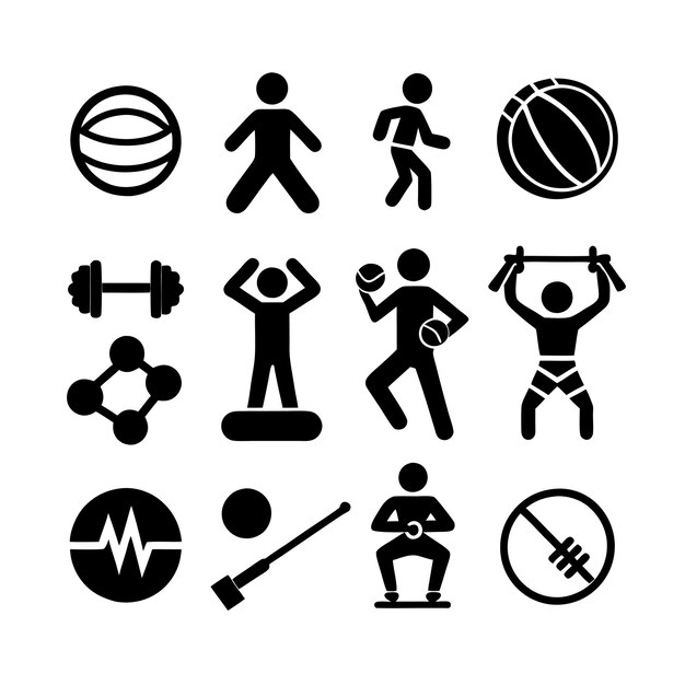 Vector de colección de iconos de deportes y fitness para documentos de interfaz de usuario, sitios web y aplicaciones móviles