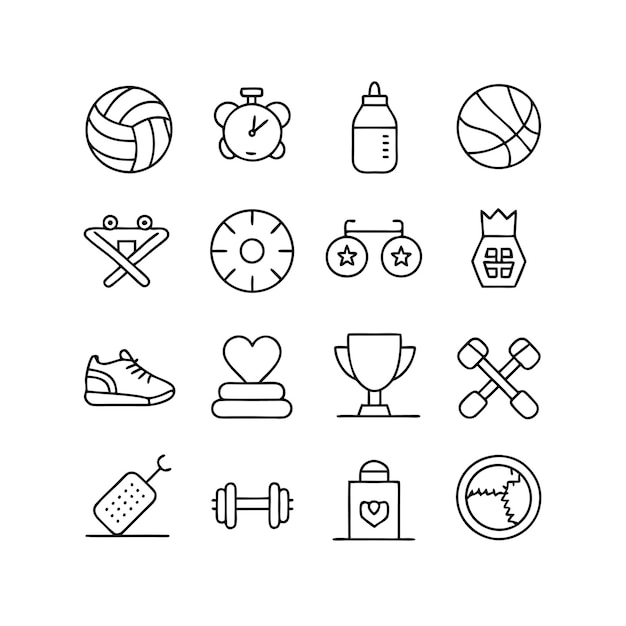 Vector de colección de iconos de deportes y fitness para documentos de interfaz de usuario, sitios web y aplicaciones móviles