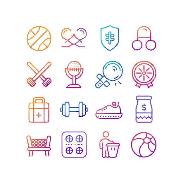 Vector de colección de iconos de deportes y fitness para documentos de interfaz de usuario, sitios web y aplicaciones móviles