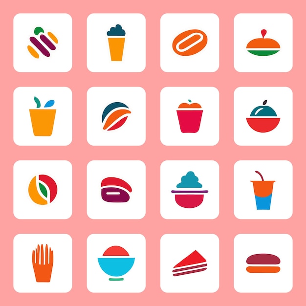 Vector de colección de iconos de logotipos de alimentos de colores