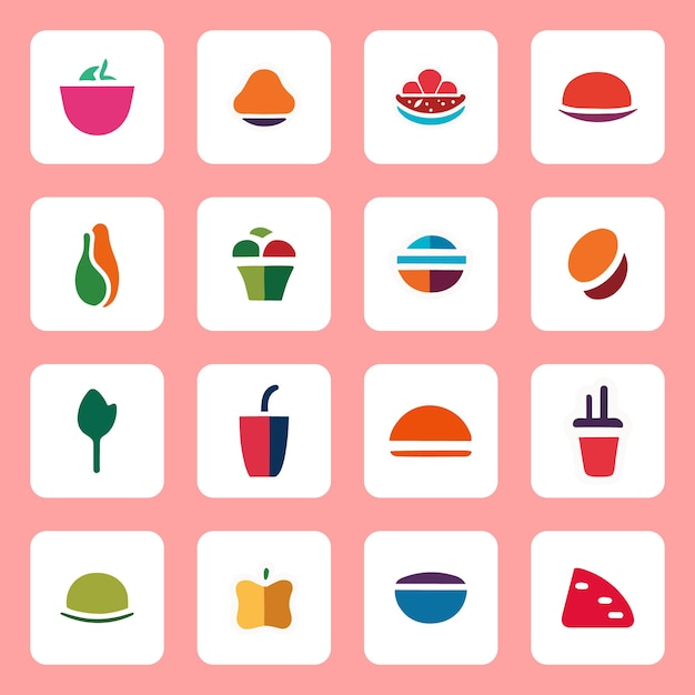 Vector de colección de iconos de logotipos de alimentos de colores