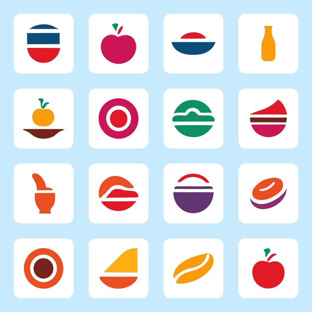 Vector de colección de iconos de logotipos de alimentos de colores