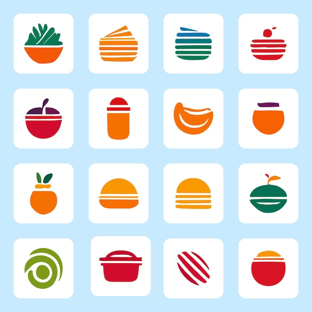 Vector de colección de iconos de logotipos de alimentos de colores