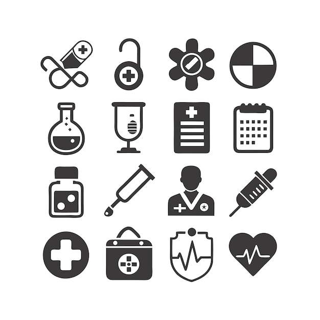 Vector de colección de iconos médicos y sanitarios para documentos de interfaz de usuario, sitios web y aplicaciones móviles
