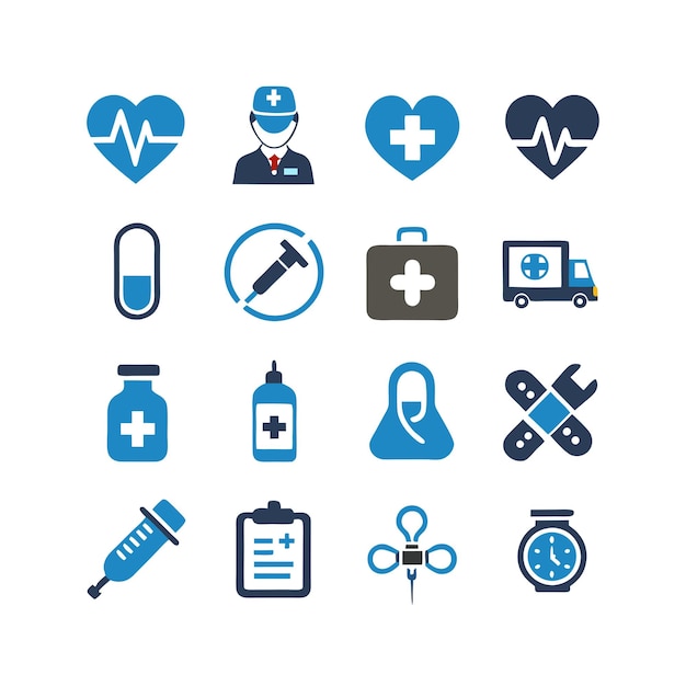 Vector de colección de iconos médicos y sanitarios para documentos de interfaz de usuario, sitios web y aplicaciones móviles