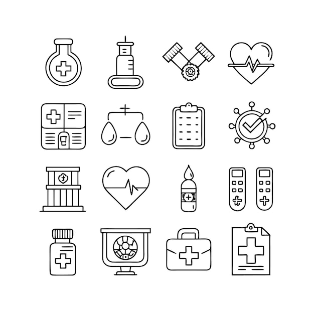Vector de colección de iconos médicos y sanitarios para documentos de interfaz de usuario, sitios web y aplicaciones móviles