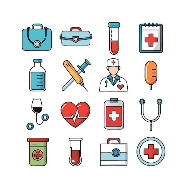 Vector de colección de iconos médicos y sanitarios para documentos de interfaz de usuario, sitios web y aplicaciones móviles