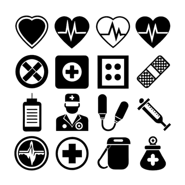 Vector de colección de iconos médicos y sanitarios para documentos de interfaz de usuario, sitios web y aplicaciones móviles