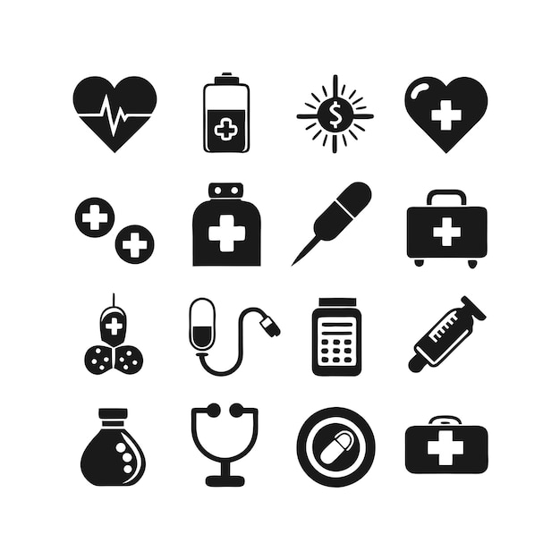Vector de colección de iconos médicos y sanitarios para documentos de interfaz de usuario, sitios web y aplicaciones móviles