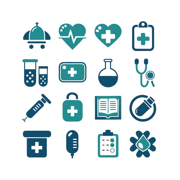 Vector de colección de iconos médicos y sanitarios para documentos de interfaz de usuario, sitios web y aplicaciones móviles
