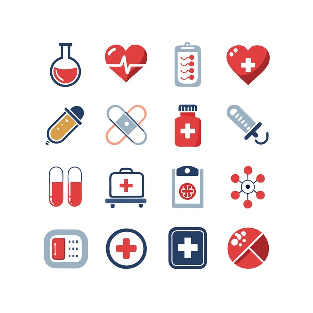 Vector de colección de iconos médicos y sanitarios para documentos de interfaz de usuario, sitios web y aplicaciones móviles