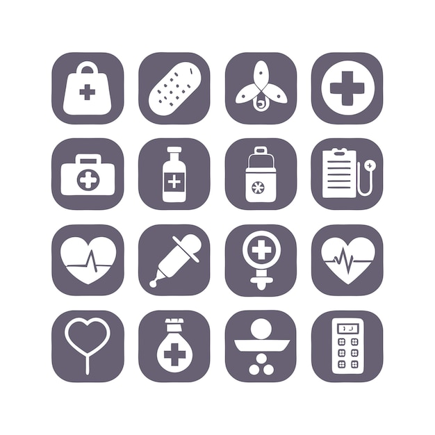Vector de colección de iconos médicos y sanitarios para documentos de interfaz de usuario, sitios web y aplicaciones móviles