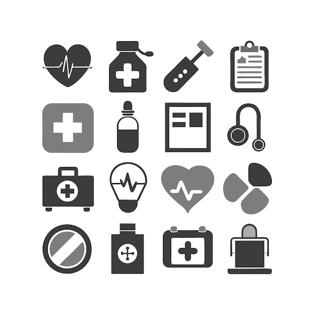 Vector de colección de iconos médicos y sanitarios para documentos de interfaz de usuario, sitios web y aplicaciones móviles