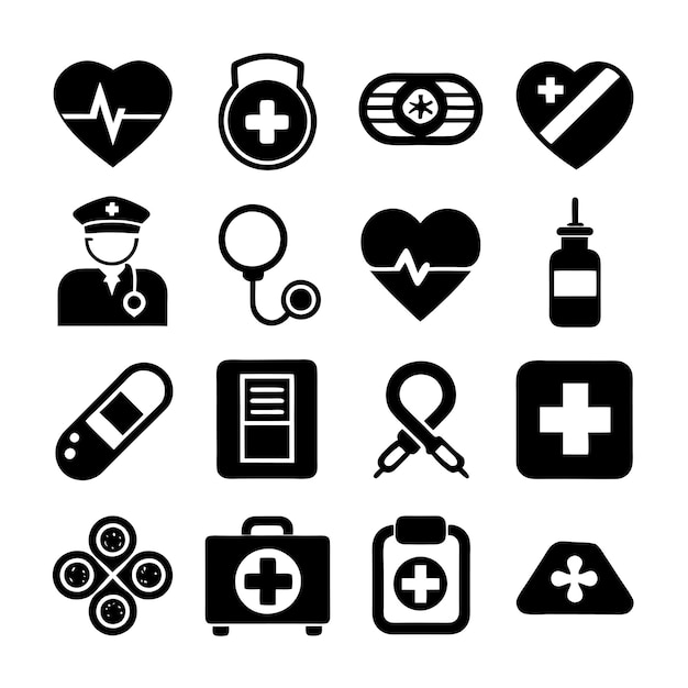 Vector de colección de iconos médicos y sanitarios para documentos de interfaz de usuario, sitios web y aplicaciones móviles