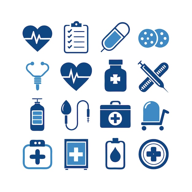 Vector de colección de iconos médicos y sanitarios para documentos de interfaz de usuario, sitios web y aplicaciones móviles