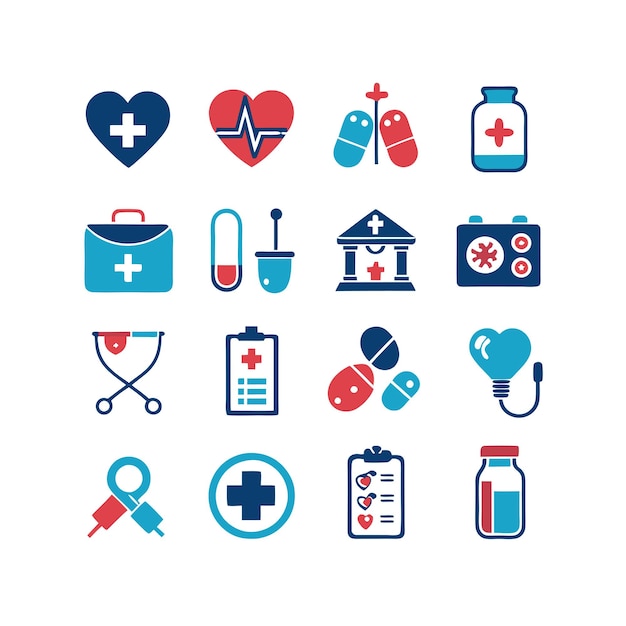 Vector de colección de iconos médicos y sanitarios para documentos de interfaz de usuario, sitios web y aplicaciones móviles