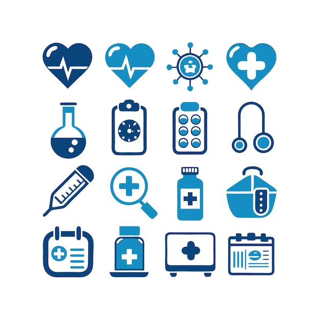 Vector de colección de iconos médicos y sanitarios para documentos de interfaz de usuario, sitios web y aplicaciones móviles