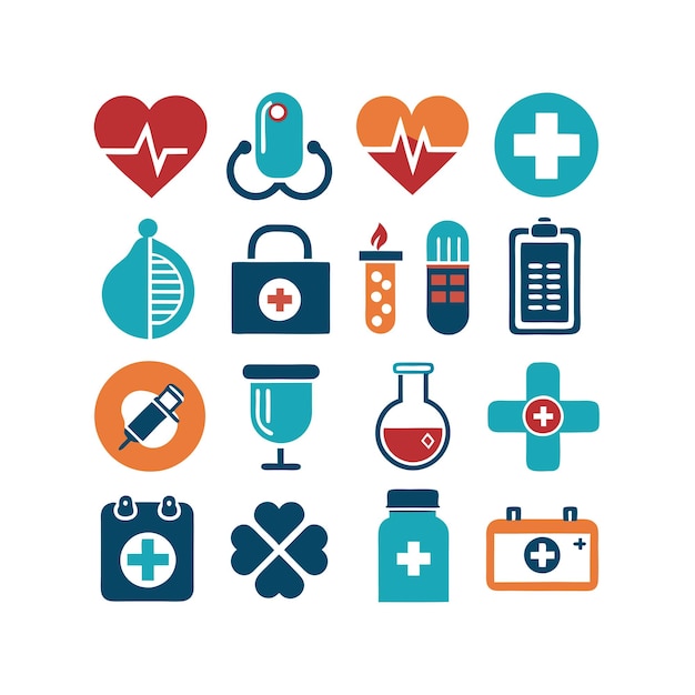 Vector de colección de iconos médicos y sanitarios para documentos de interfaz de usuario, sitios web y aplicaciones móviles