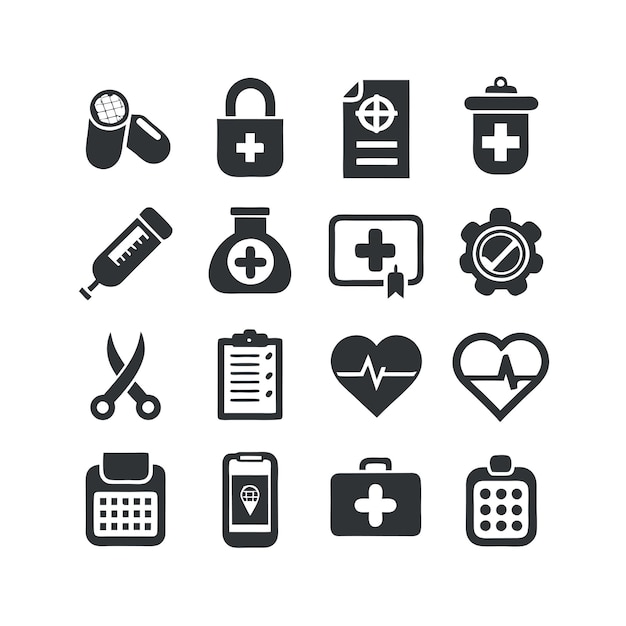 Vector de colección de iconos médicos y sanitarios para documentos de interfaz de usuario, sitios web y aplicaciones móviles