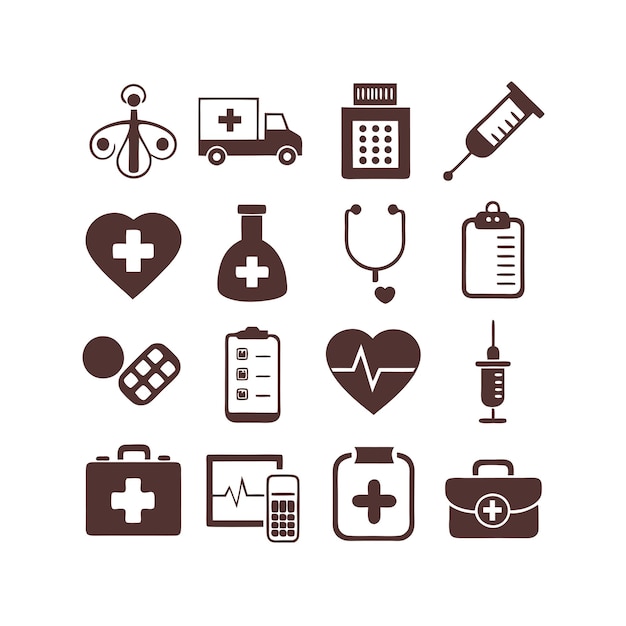 Vector de colección de iconos médicos y sanitarios para documentos de interfaz de usuario, sitios web y aplicaciones móviles