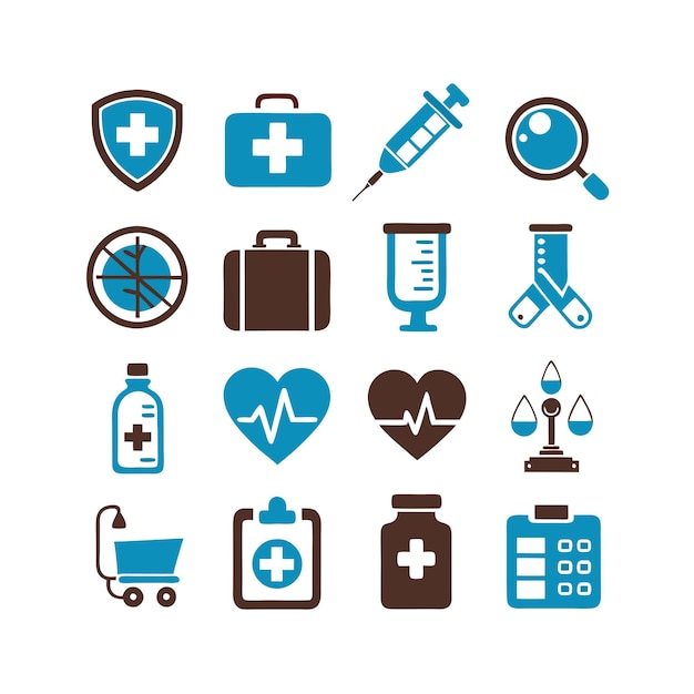 Vector de colección de iconos médicos y sanitarios para documentos de interfaz de usuario, sitios web y aplicaciones móviles
