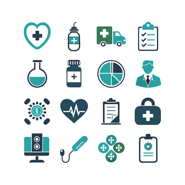 Vector de colección de iconos médicos y sanitarios para documentos de interfaz de usuario, sitios web y aplicaciones móviles