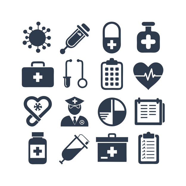 Vector de colección de iconos médicos y sanitarios para documentos de interfaz de usuario, sitios web y aplicaciones móviles
