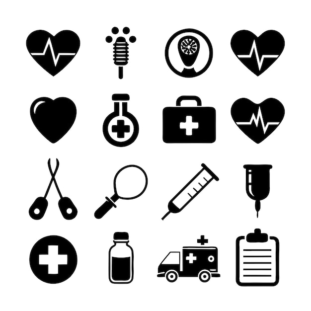 Vector de colección de iconos médicos y sanitarios para documentos de interfaz de usuario, sitios web y aplicaciones móviles