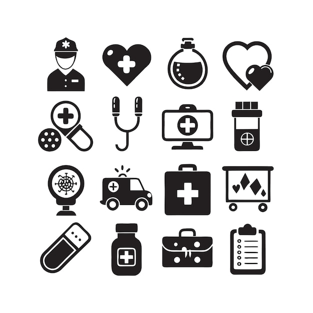 Vector de colección de iconos médicos y sanitarios para documentos de interfaz de usuario, sitios web y aplicaciones móviles