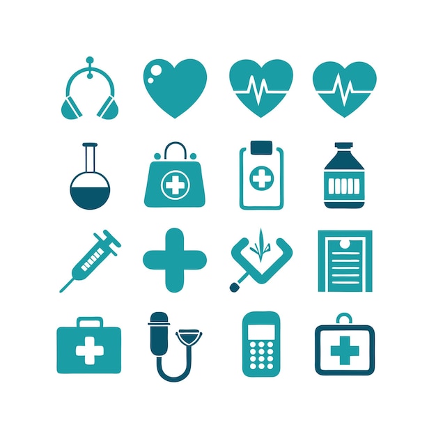 Vector de colección de iconos médicos y sanitarios para documentos de interfaz de usuario, sitios web y aplicaciones móviles