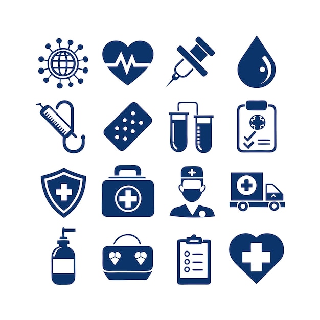Vector de colección de iconos médicos y sanitarios para documentos de interfaz de usuario, sitios web y aplicaciones móviles