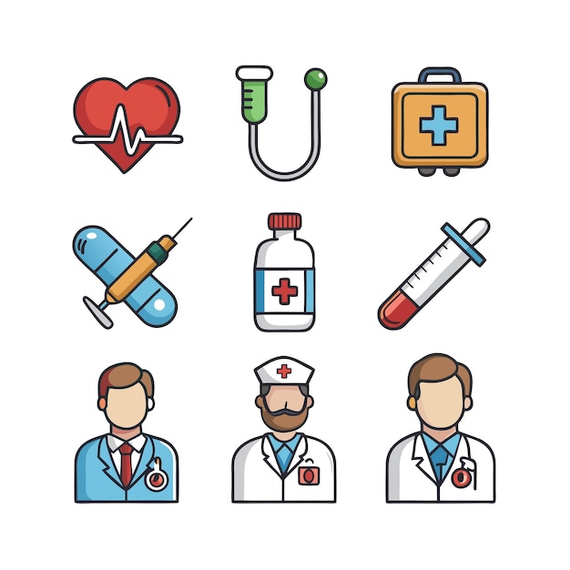 Vector de colección de iconos médicos y sanitarios para documentos de interfaz de usuario, sitios web y aplicaciones móviles