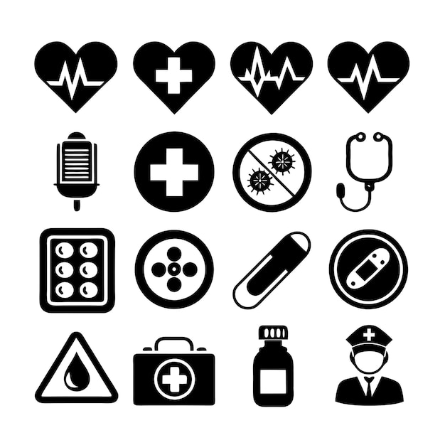 Vector de colección de iconos médicos y sanitarios para documentos de interfaz de usuario, sitios web y aplicaciones móviles