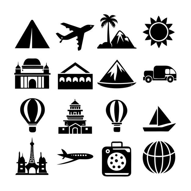 Vector de colección de iconos de viajes y turismo para documentos de interfaz de usuario, sitios web y aplicaciones móviles