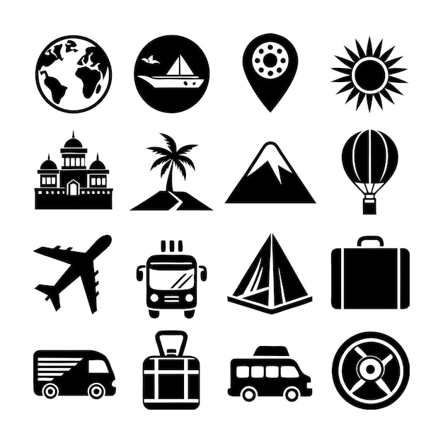 Vector de colección de iconos de viajes y turismo para documentos de interfaz de usuario, sitios web y aplicaciones móviles