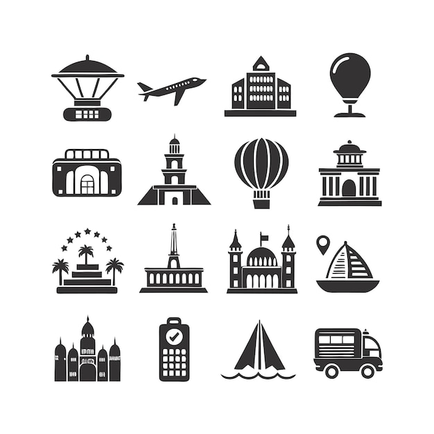 Vector de colección de iconos de viajes y turismo para documentos de interfaz de usuario, sitios web y aplicaciones móviles