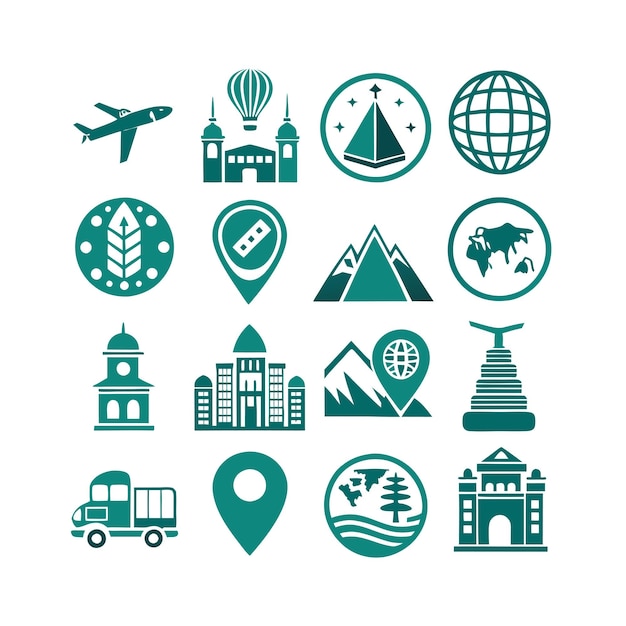 Vector de colección de iconos de viajes y turismo para documentos de interfaz de usuario, sitios web y aplicaciones móviles