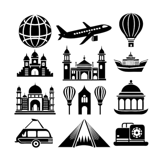 Vector de colección de iconos de viajes y turismo para documentos de interfaz de usuario, sitios web y aplicaciones móviles