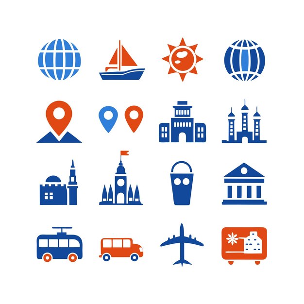 Vector de colección de iconos de viajes y turismo para documentos de interfaz de usuario, sitios web y aplicaciones móviles