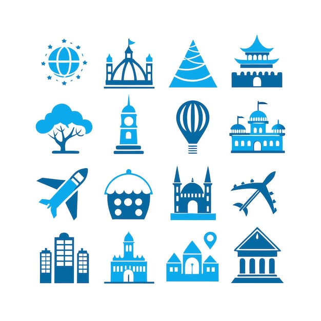 Vector de colección de iconos de viajes y turismo para documentos de interfaz de usuario, sitios web y aplicaciones móviles