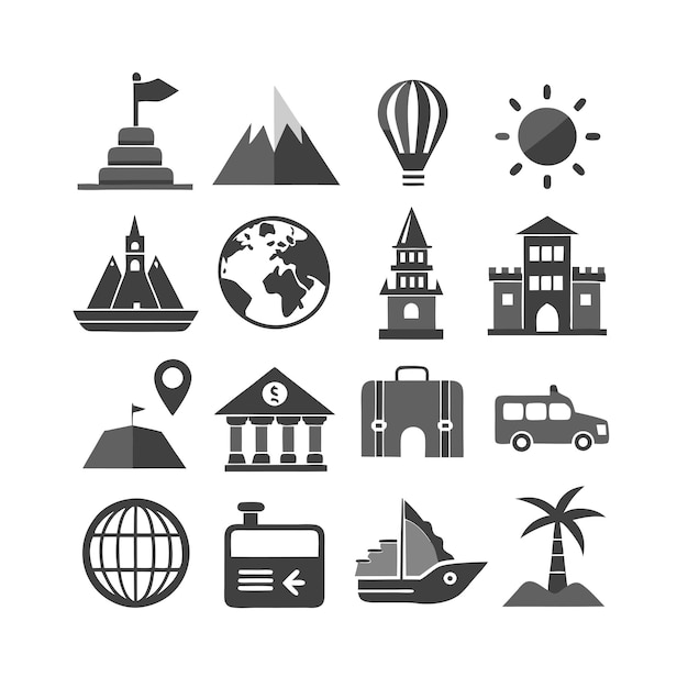 Vector de colección de iconos de viajes y turismo para documentos de interfaz de usuario, sitios web y aplicaciones móviles