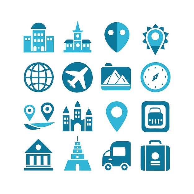 Vector de colección de iconos de viajes y turismo para documentos de interfaz de usuario, sitios web y aplicaciones móviles